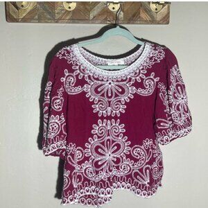 Anthropologie Solitaire Woven Embroidered Boho Top in Dark Pink Women’s XL